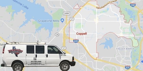 coppell tx map and jennings plumbing van